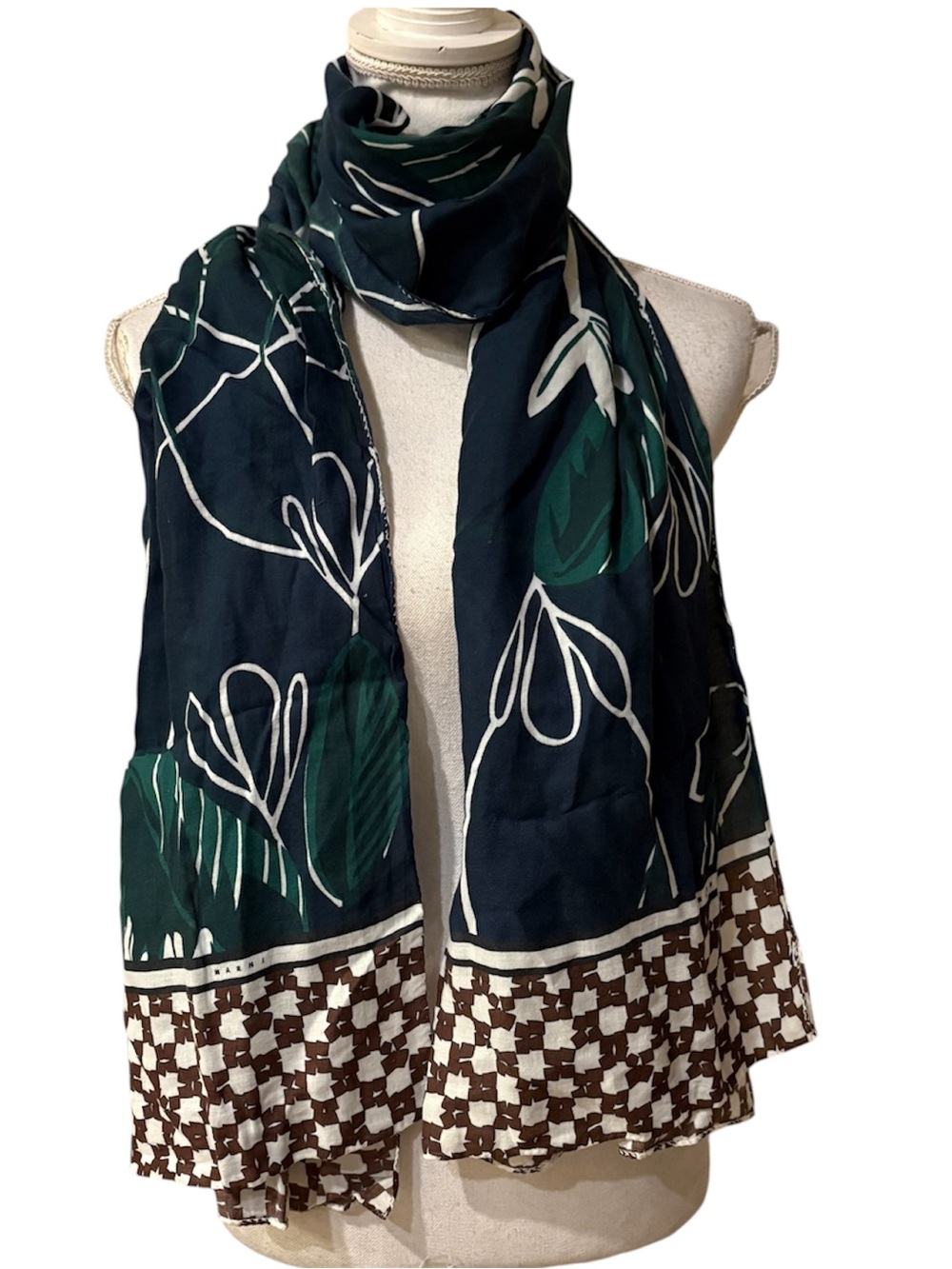 Marni 100% Cotton Navy Floral Print Cotton Rectangle Scarf Made In Italy